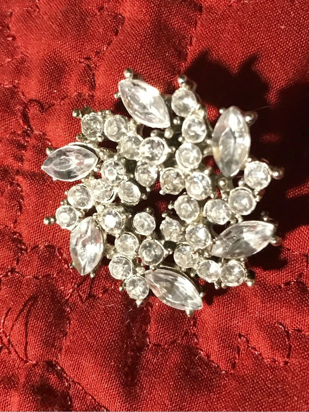 Crystal Cluster Brooch in Silver & Clear
